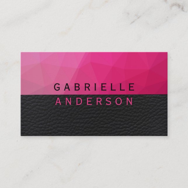 Carte De Visite Magenta géométrique | Cuir noir Lux (Devant)