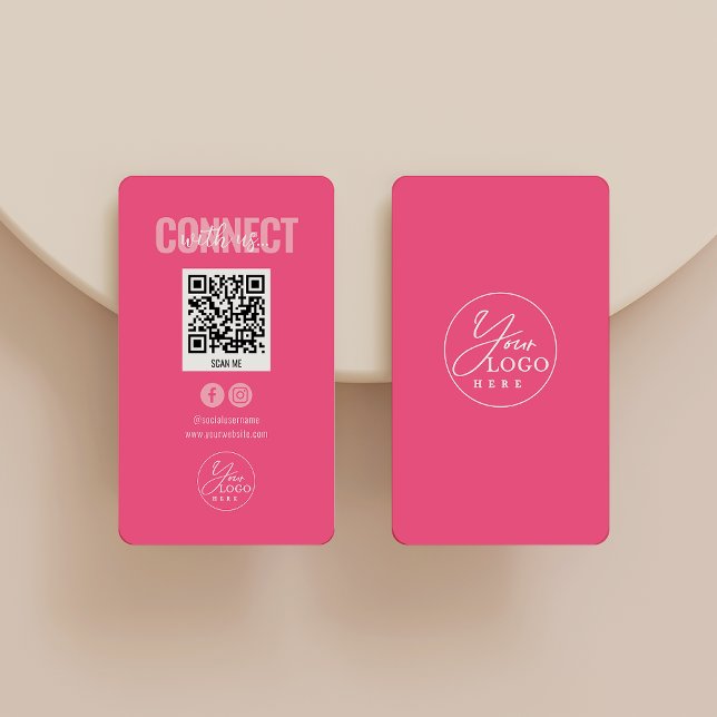Carte De Visite Magenta Pink Connectez-Vous Aux Médias Sociaux QR  (Créateur téléchargé)