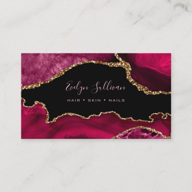 Carte De Visite Magenta Red agate sur noir (Devant)