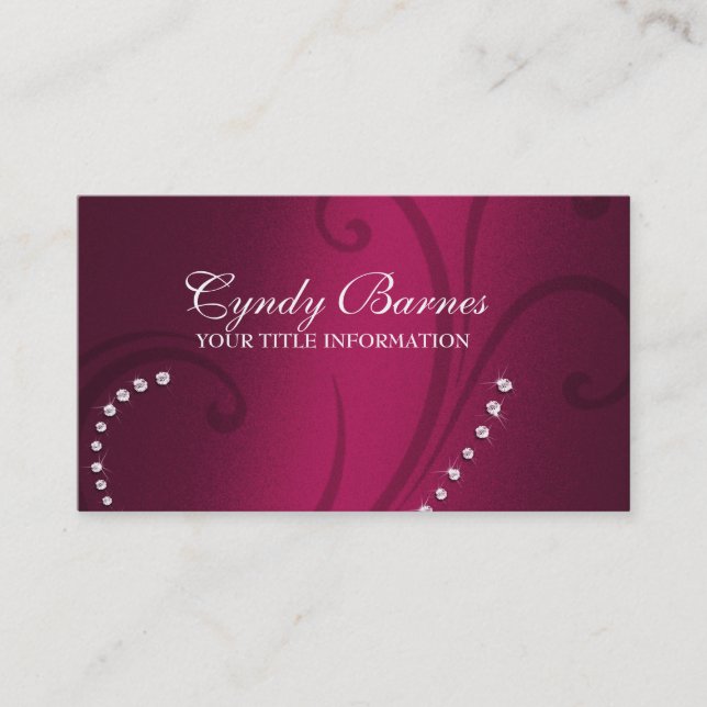 Carte de visite Magenta rose Shimmer et cristaux (Devant)