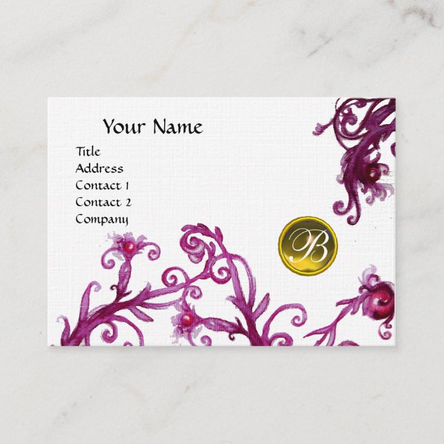 Carte De Visite MAGIC BERRIES MONOGRAM, lin jaune topaze (Devant)