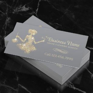 Carte De Visite Magic Gold Sparkles Maid House Service de nettoyag