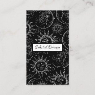 Carte De Visite Magie Noire Vintage Céleste Soleil Lune Étoiles