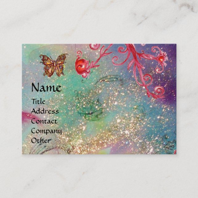 Carte De Visite MAGIQUE BOUTEILLE bleu vert jaune or étincelles (Devant)