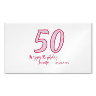 Carte De Visite Magnétique 50e anniversaire rose violet gras nom simple minim