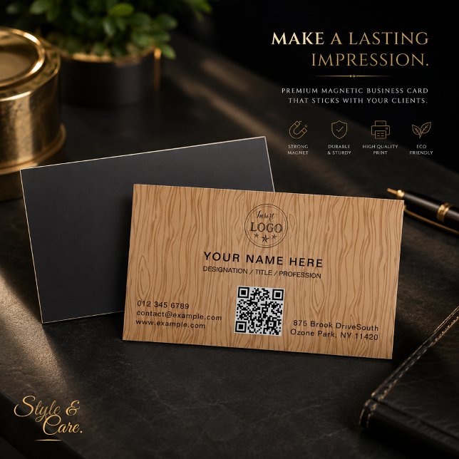 Carte de visite magnétique à texture de bois natur (Natural Wood Texture Magnetic Business Card)