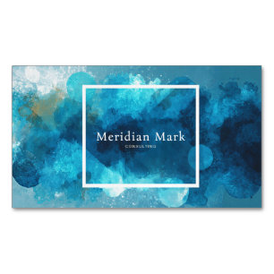 Carte De Visite Magnétique Abstrait Aquarelle Bleue Éclaboussure D'or Moderne