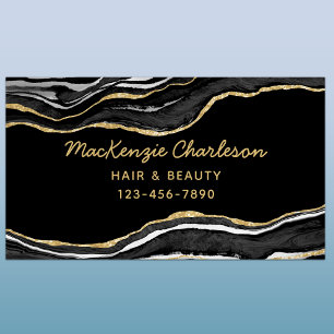 Carte De Visite Magnétique Agate Marbre Noir Paillettes Or