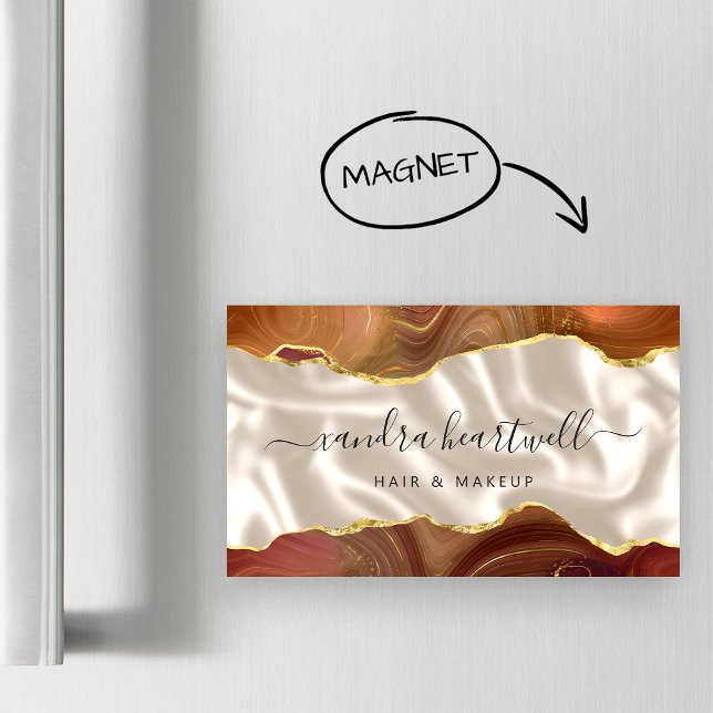 Carte De Visite Magnétique Agate Orange Brûlé Feuille D'Or Luxe (Créateur téléchargé)