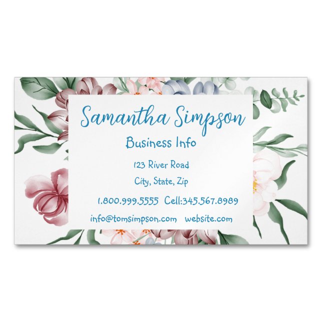 Carte De Visite Magnétique Aquarcouleur moderne fleurs professionnelles éléga (devant)