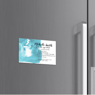 Carte De Visite Magnétique Aquarelle Abstraite bleu aqua brosse trait