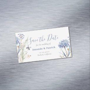 Carte De Visite Magnétique Aquarelle Bleu Élégant Floral Enregistrer La Date