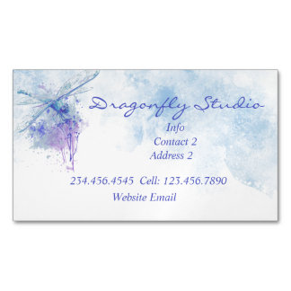 Carte De Visite Magnétique Aquarelle douce personnalisée Bleu libellule