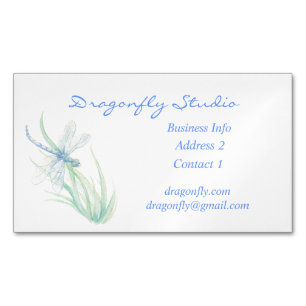Carte De Visite Magnétique Aquarelle douce personnalisée Bleu Vert Dragonfly