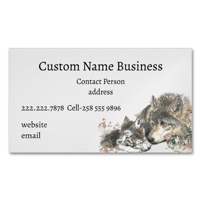 Carte De Visite Magnétique Aquarelle Mère ou Père Wolf avec petits (devant)