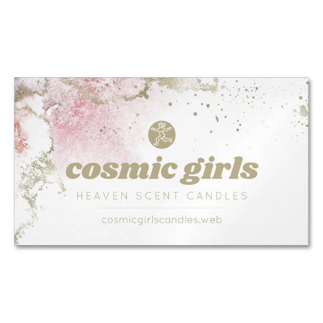 Carte De Visite Magnétique Aquarelle or et rose (devant)