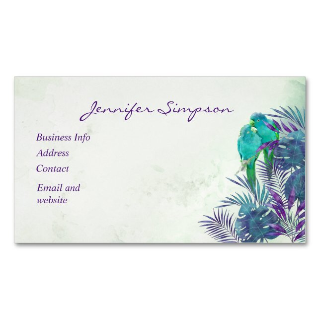 Carte De Visite Magnétique Aquarelle sur mesure Perroquet tropical usine (devant)