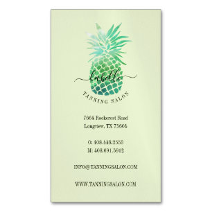 Carte De Visite Magnétique Aquarelle verte et Turquoise Fruit d'ananas tropic