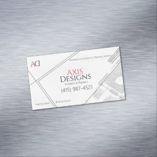 Carte De Visite Magnétique Architecte minimaliste bleu imprimé blanc