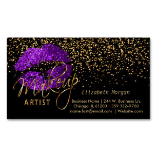 Carte De Visite Magnétique Artiste de maquillage avec Confetti d'or et lèvre