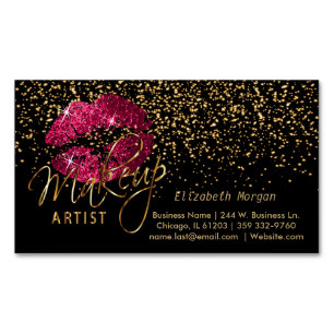 Carte De Visite Magnétique Artiste de maquillage avec Confetti Or & Lèvres r