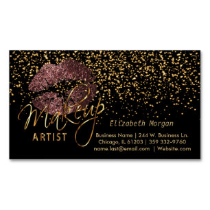 Carte De Visite Magnétique Artiste de maquillage avec Gold Confetti et Lèvre