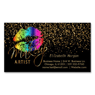 Carte De Visite Magnétique Artiste de maquillage - Confetti d'or et lèvres a
