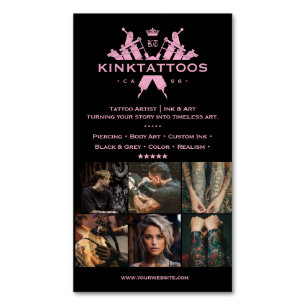 Carte De Visite Magnétique Artiste de tatouage esthétique rose noir Tatouiste