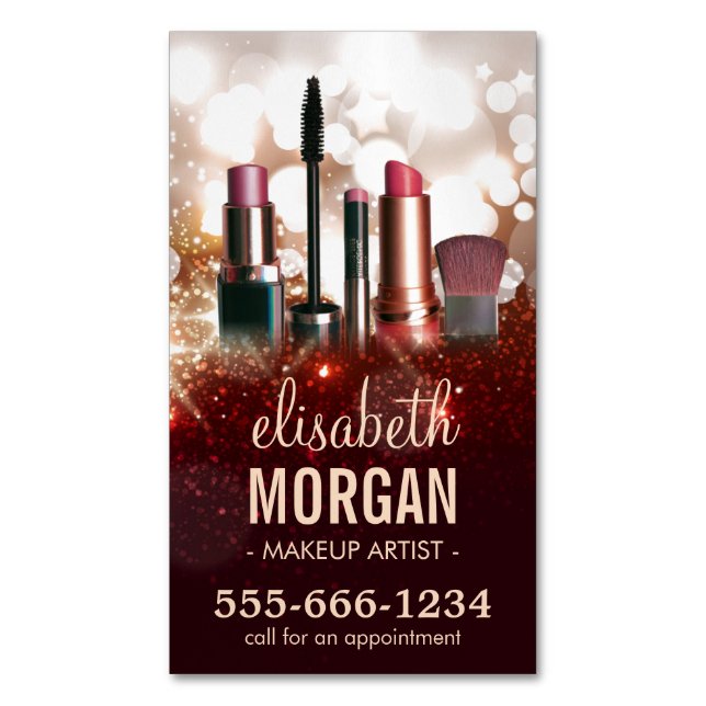 Carte De Visite Magnétique Artiste maquillage Cosmetologue Parties scintillan (devant Vertical)