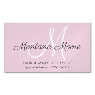Carte De Visite Magnétique Assez Élégant Monogramme Rose Maquillage Salon D