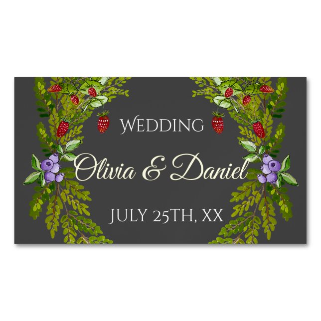 Carte De Visite Magnétique Baies et champignons de la forêt d'aquarelle guerr (devant)