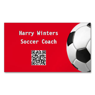 Carte De Visite Magnétique Balle de football minimaliste rouge Code QR Entraî