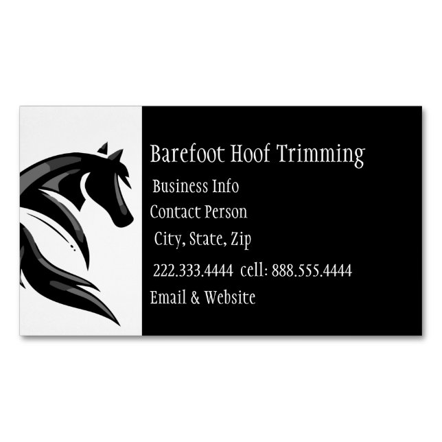 Carte De Visite Magnétique Barefoot Hoof Trimming Black White Classic Busines (devant)