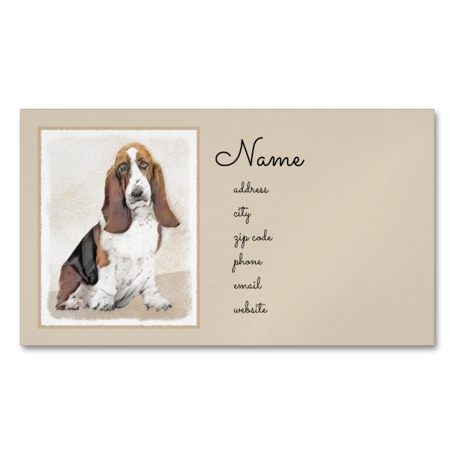 Carte De Visite Magnétique Basset Hound Peinture - Cute Original Chien Art (devant)