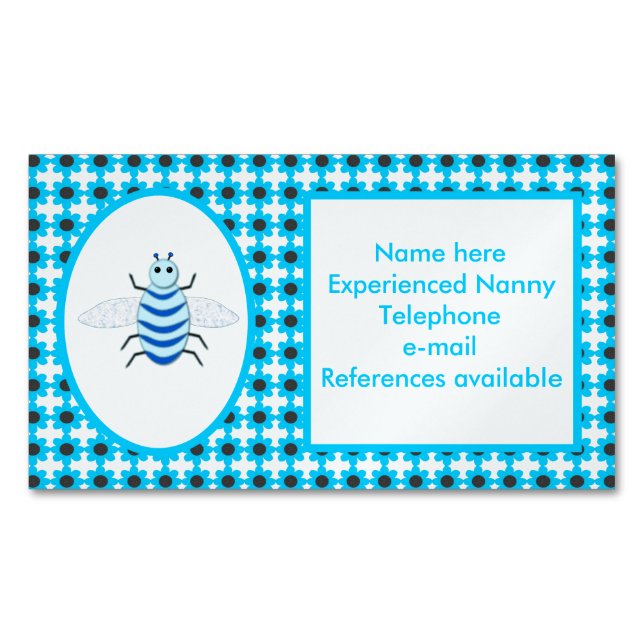 Carte De Visite Magnétique Bébé Bleu mignon garçon Bee Custom Nanny (devant)