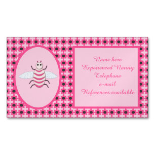 Carte De Visite Magnétique Bébé rose jolie fille Bee Custom Nanny