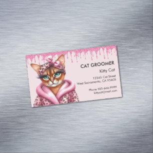 Carte De Visite Magnétique Belle Chat Groomer Sitter Parties scintillant rose