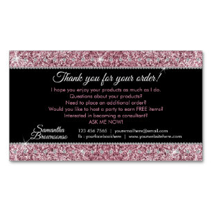 Carte De Visite Magnétique Bijou Rose Pailleté Diamant Bling Merci