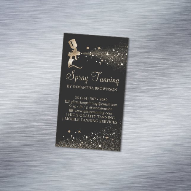 Carte De Visite Magnétique Black Gold Sparkle Peintre Logo Spray Tan (In Situ)