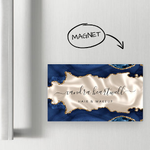 Carte De Visite Magnétique Bleu Nuit Agate Or Paillettes Ivoire Luxe