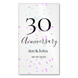 Carte De Visite Magnétique Bleu rose jaune pois 30e anniversaire nom