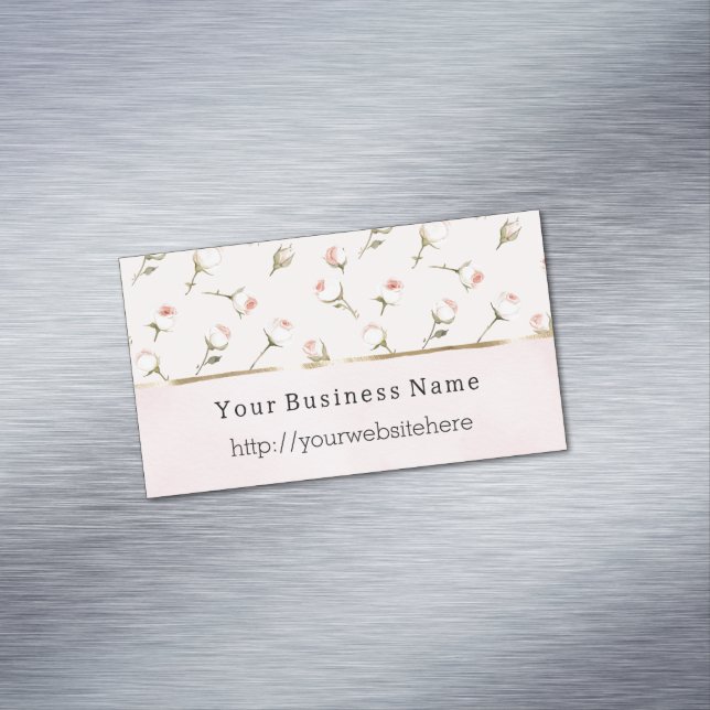 Carte De Visite Magnétique Blush Pink Roses Floral Business name website (In Situ)