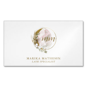 Carte De Visite Magnétique Blush Rose Monogramme Aquarelle Céleste Doré
