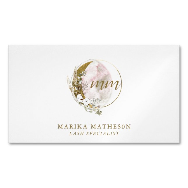 Carte De Visite Magnétique Blush Rose Monogramme Aquarelle Céleste Doré (devant)