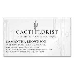 Carte De Visite Magnétique Boho Cactus Fleur du Désert 