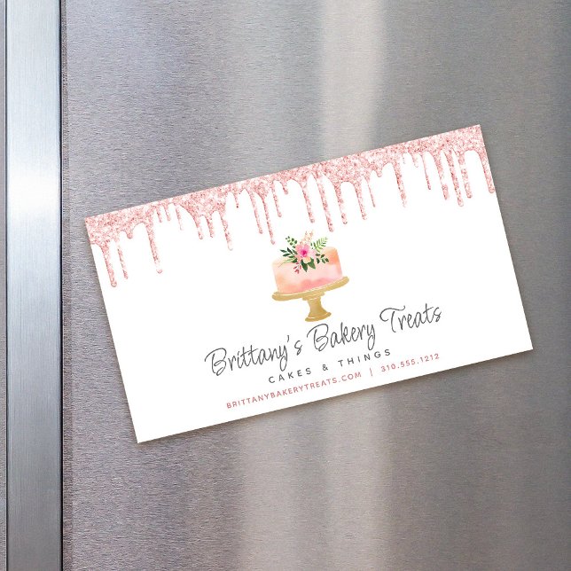 Carte De Visite Magnétique Boulangerie de gâteaux Blush Parties scintillant r (Créateur téléchargé)