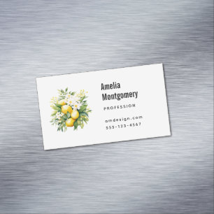 Carte De Visite Magnétique Bouquet de citrons avec fleurs blanches