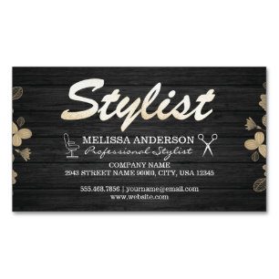 Carte De Visite Magnétique Boutique Barber Shop Bois avec Monogramme