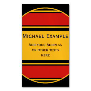 Carte De Visite Magnétique BOUTON Bandes RONDES noir rouge jaune + votre text
