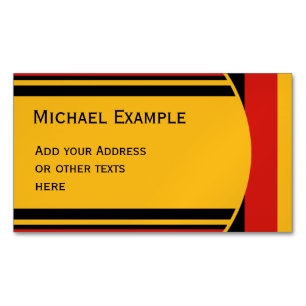Carte De Visite Magnétique BOUTON Bandes RONDES noir rouge jaune + votre text